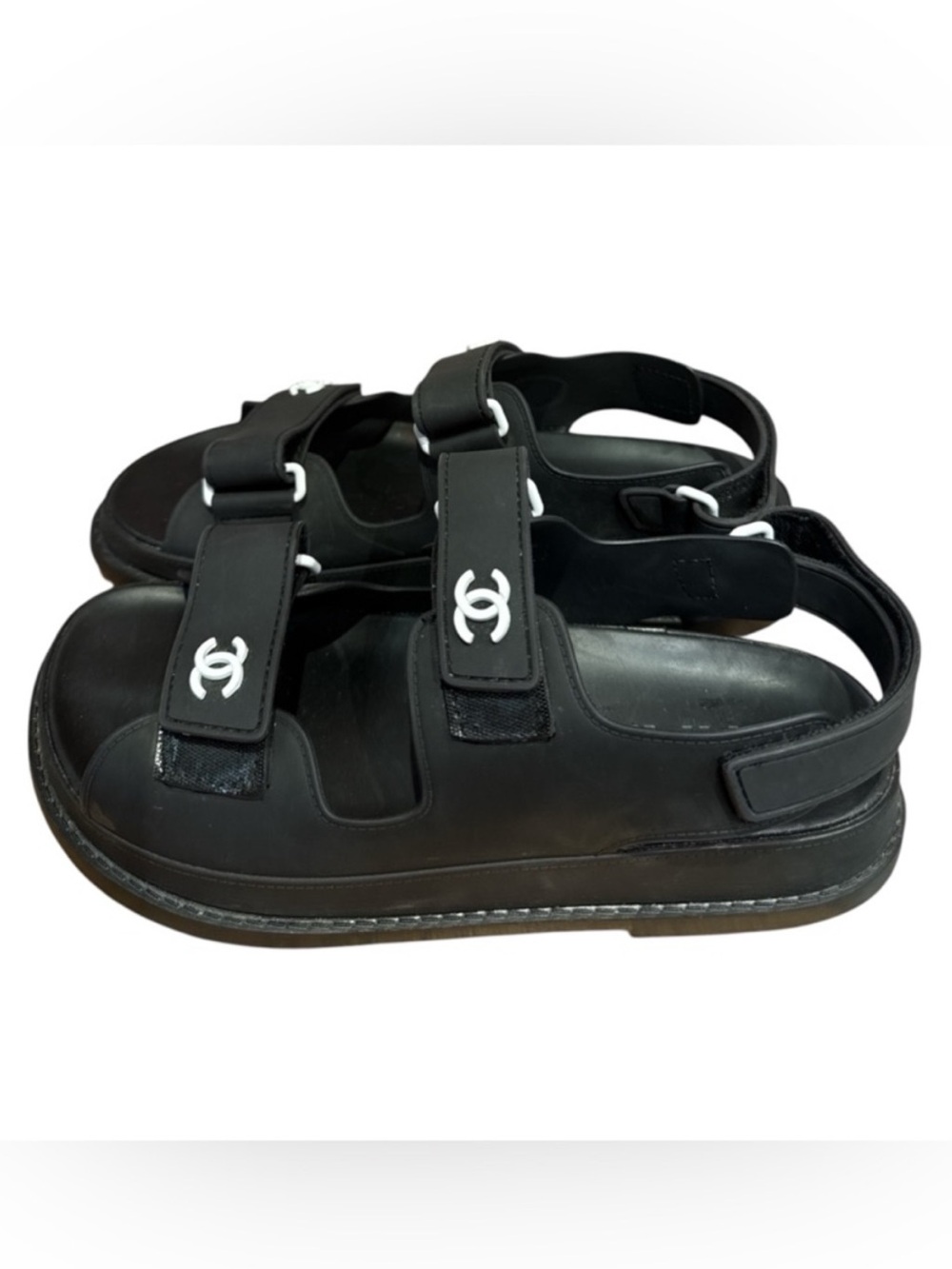 CHANEL RUBBER DAD SANDALS BLACK WHITE 37 - Picture 2 of 7